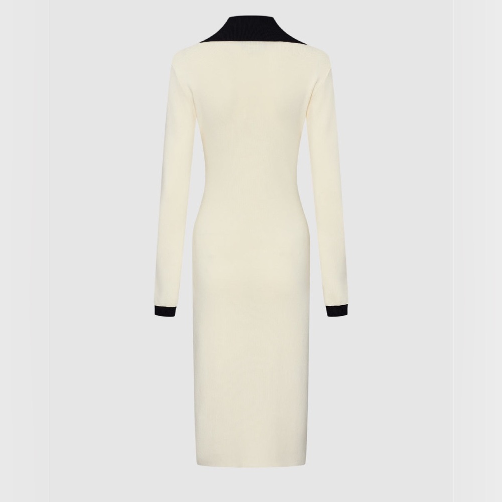 Urban Revivo luxe Ivory off white & black contrast midi dress twist lock buttons - Picture 6 of 10